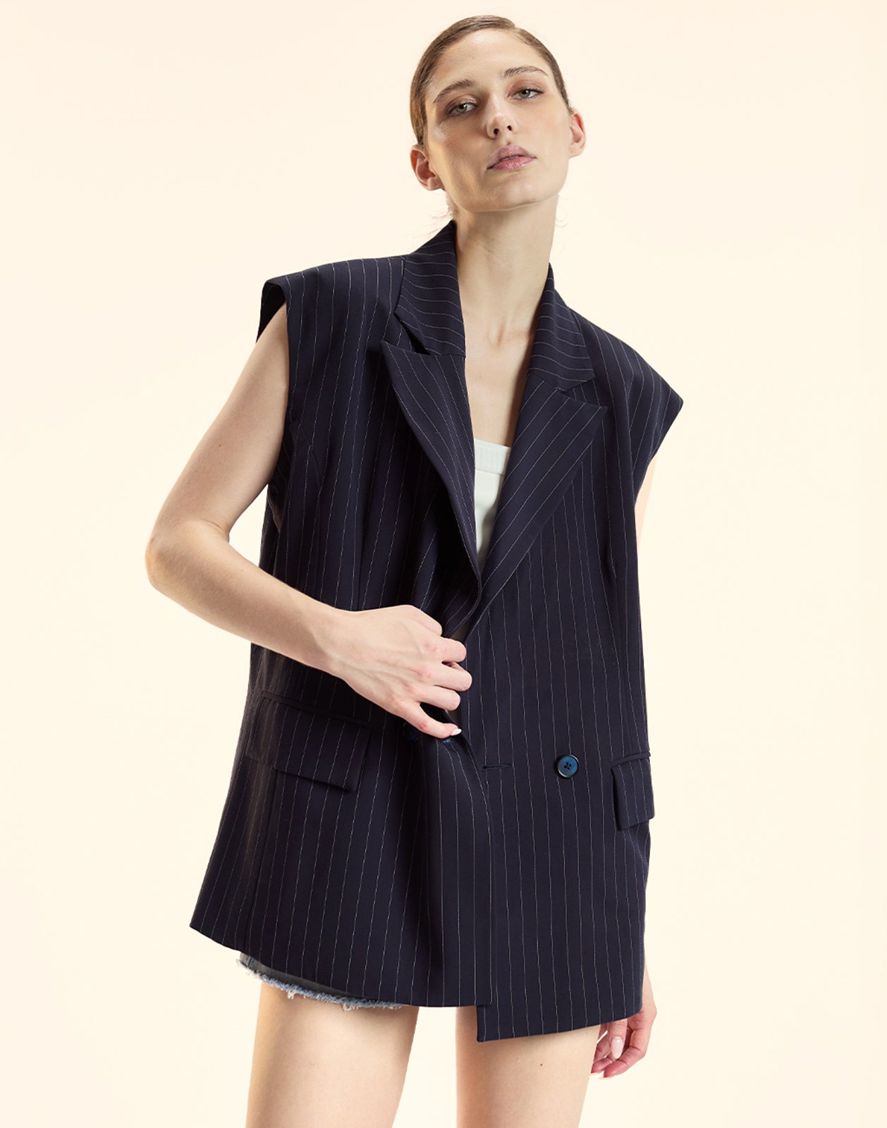 Cynthia Rowley Pinstripe Vest - Navy/Ivory