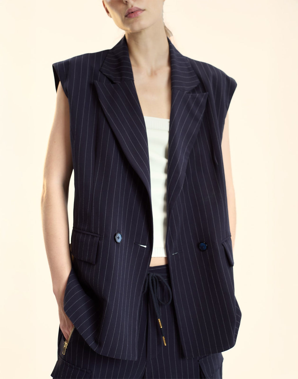 Cynthia Rowley Pinstripe Vest - Navy/Ivory
