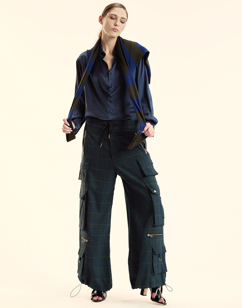 Cynthia Rowley Plaid Cargo Pants - Green Plaid
