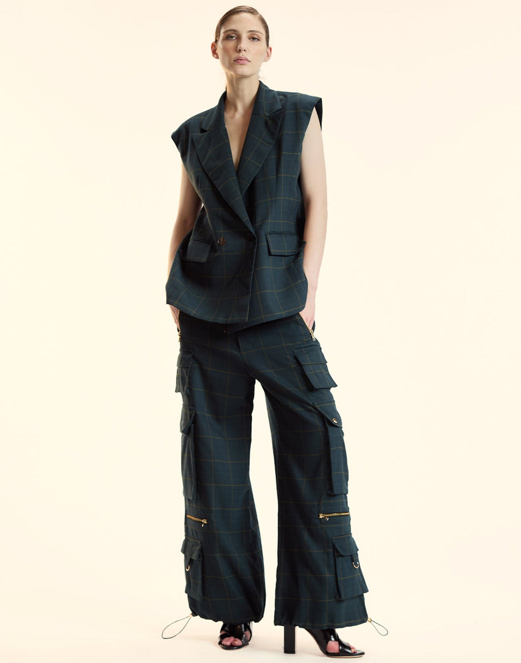 Cynthia Rowley Plaid Cargo Pants - Green Plaid