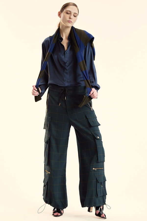 Cynthia Rowley Plaid Cargo Pants - Green Plaid