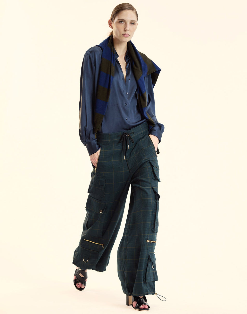 Cynthia Rowley Plaid Cargo Pants - Green Plaid