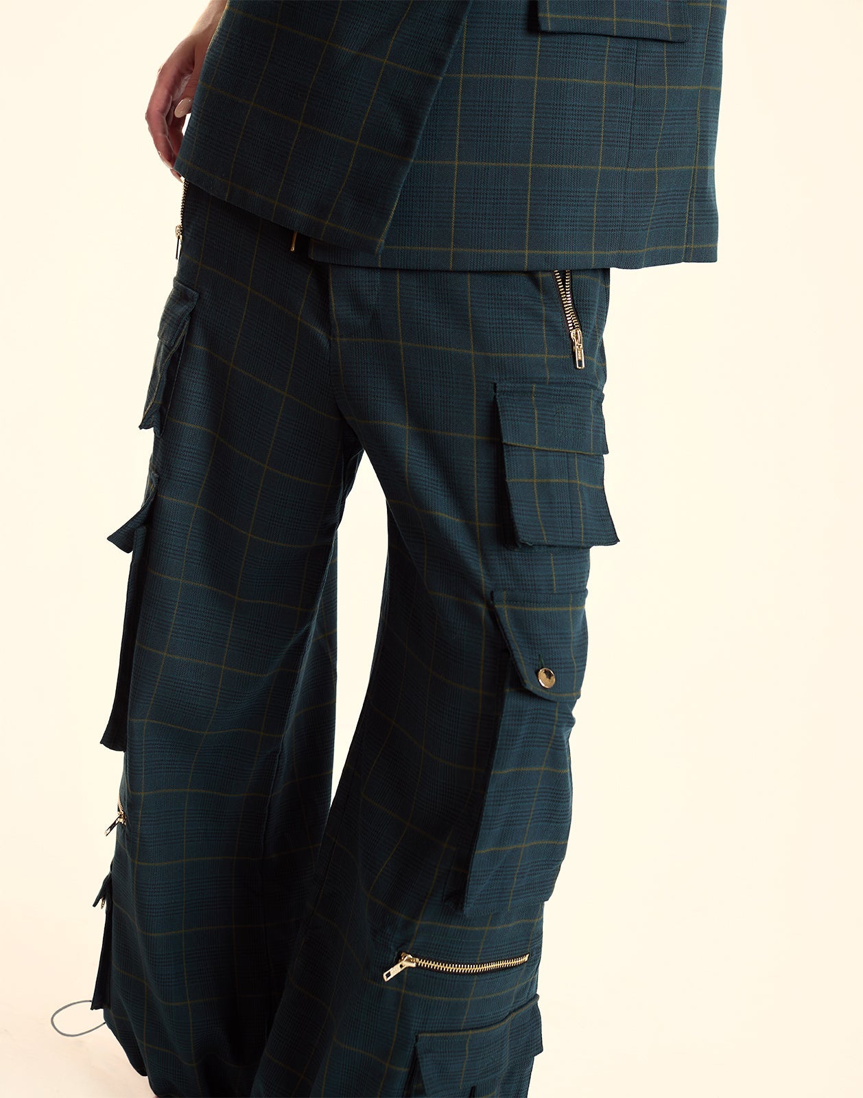 Cynthia Rowley Plaid Cargo Pants - Green Plaid