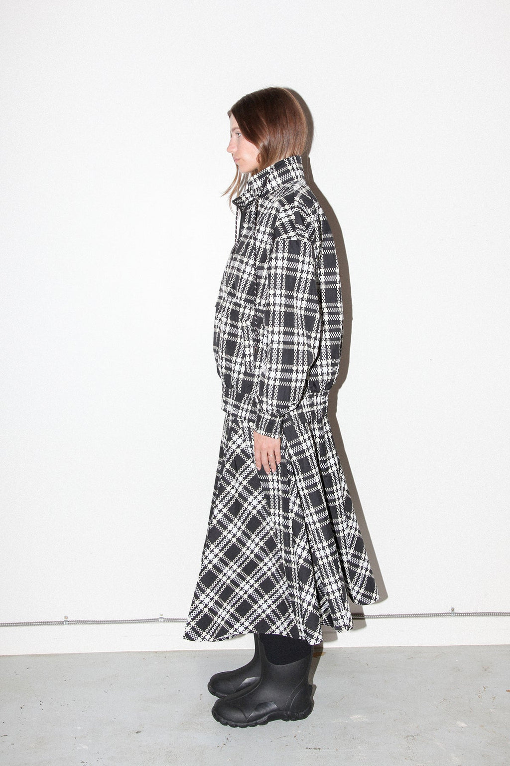 KkCo Plaid Trail Double Mockneck Top - Black Plaid