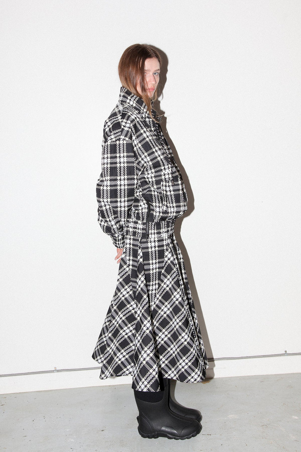 KkCo Plaid Trail Double Mockneck Top - Black Plaid