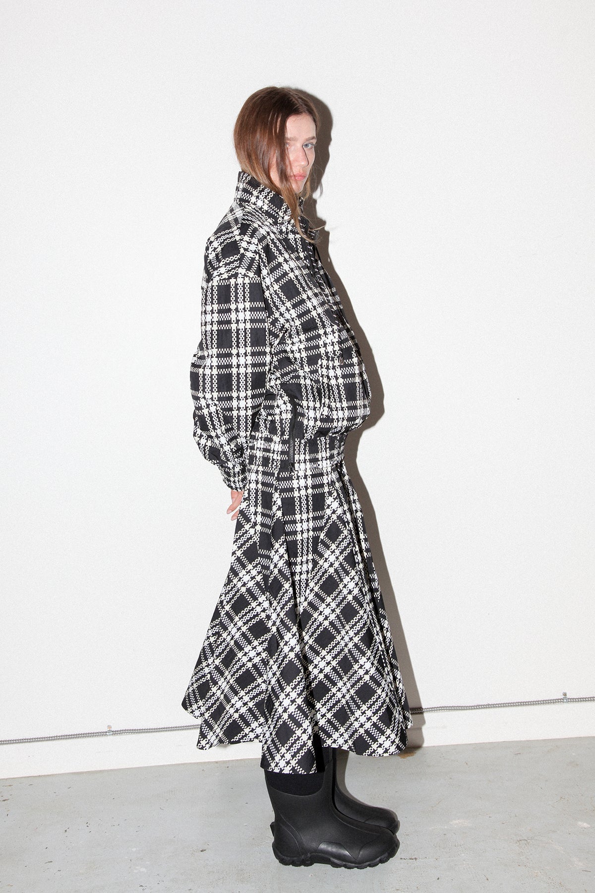 KkCo Plaid Trail Double Mockneck Top - Black Plaid