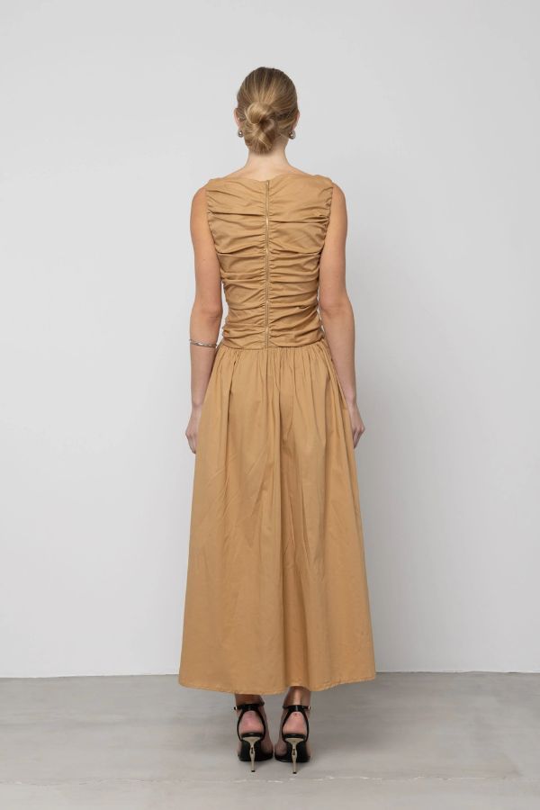 Esthé Pleated Cotton Maxi Dress - Beige