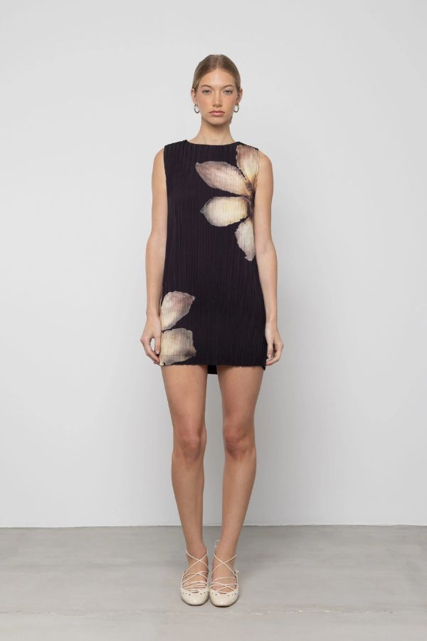 Esthé Pleated Floral Mini Dress - Night Petal Print