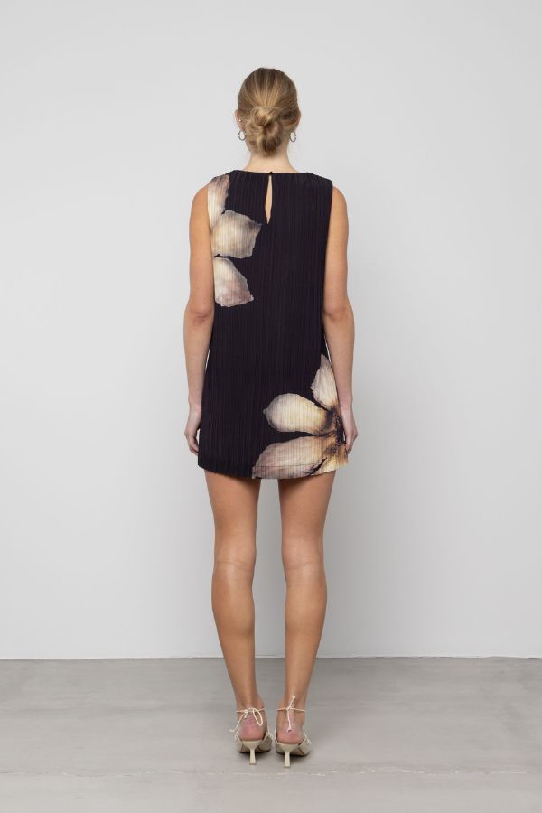 Esthé Pleated Floral Mini Dress - Night Petal Print