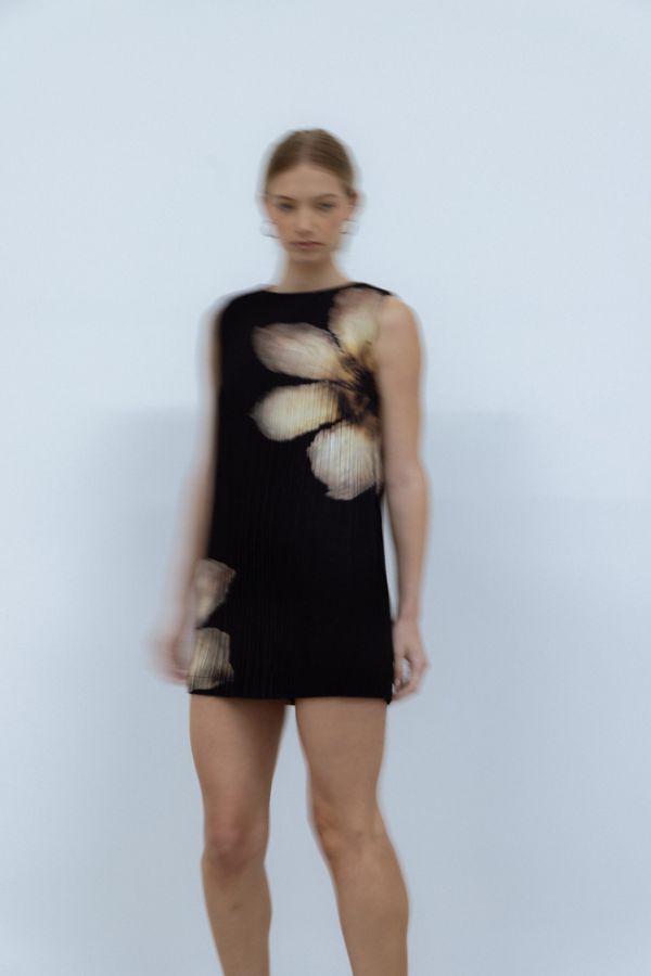 Esthé Pleated Floral Mini Dress - Night Petal Print