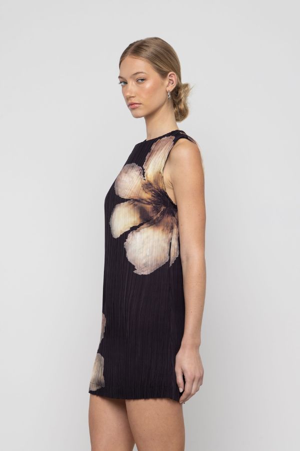 Esthé Pleated Floral Mini Dress - Night Petal Print