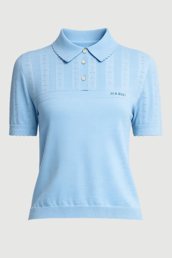Marni Pointelle Short Sleeve Polo - Powder Blue