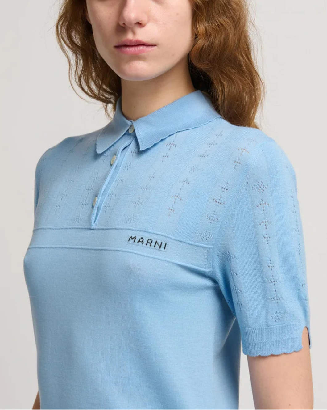 Marni Pointelle Short Sleeve Polo - Powder Blue