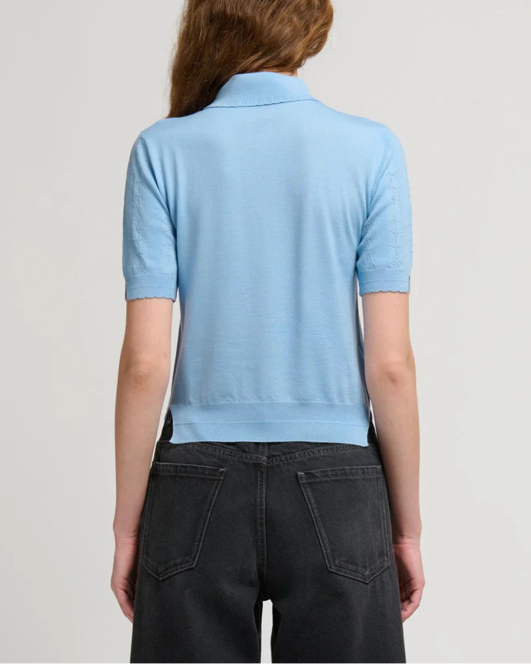 Marni Pointelle Short Sleeve Polo - Powder Blue
