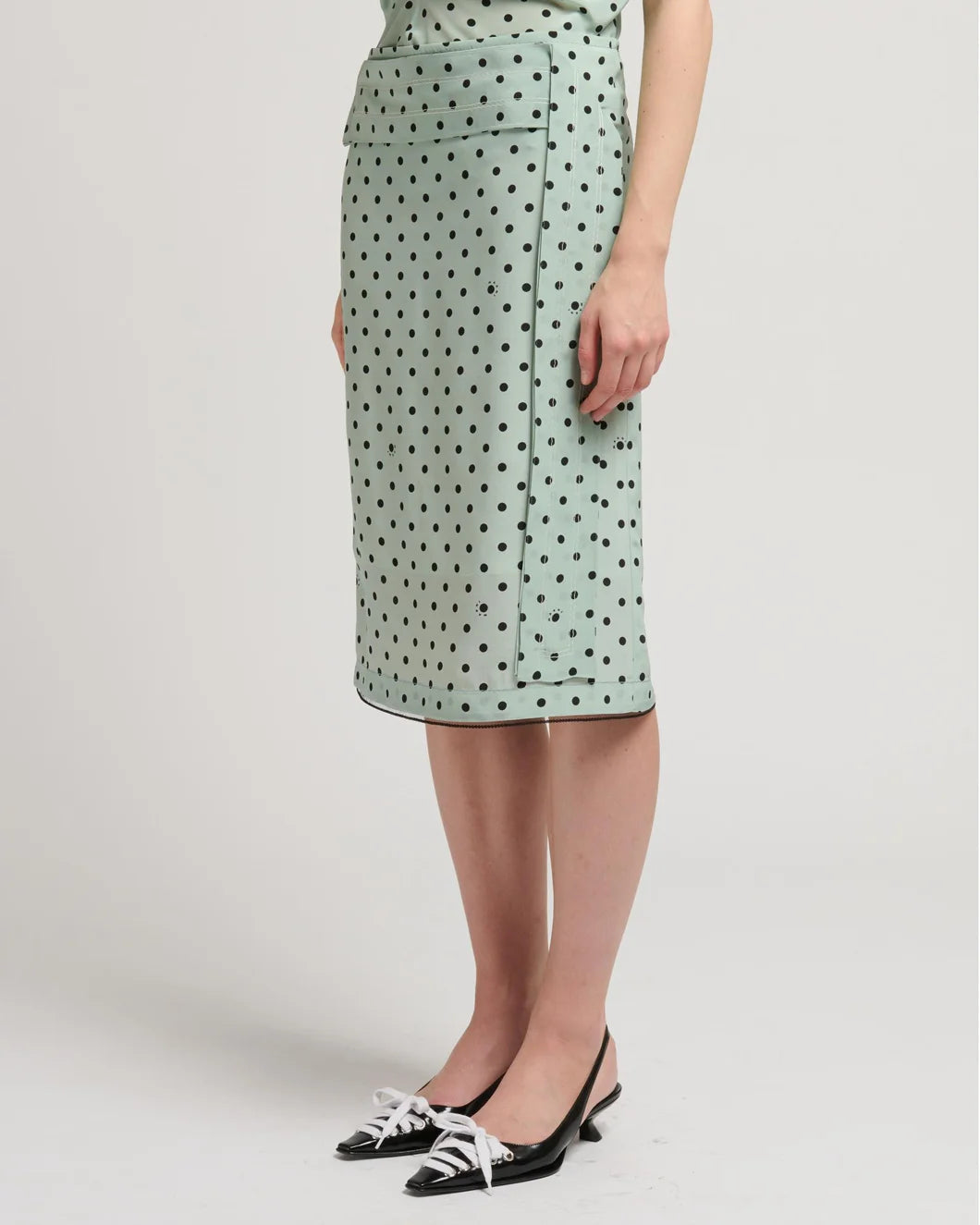 Marni Polka Pencil Midi Skirt - Green