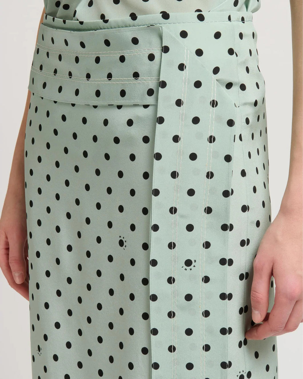 Marni Polka Pencil Midi Skirt - Green