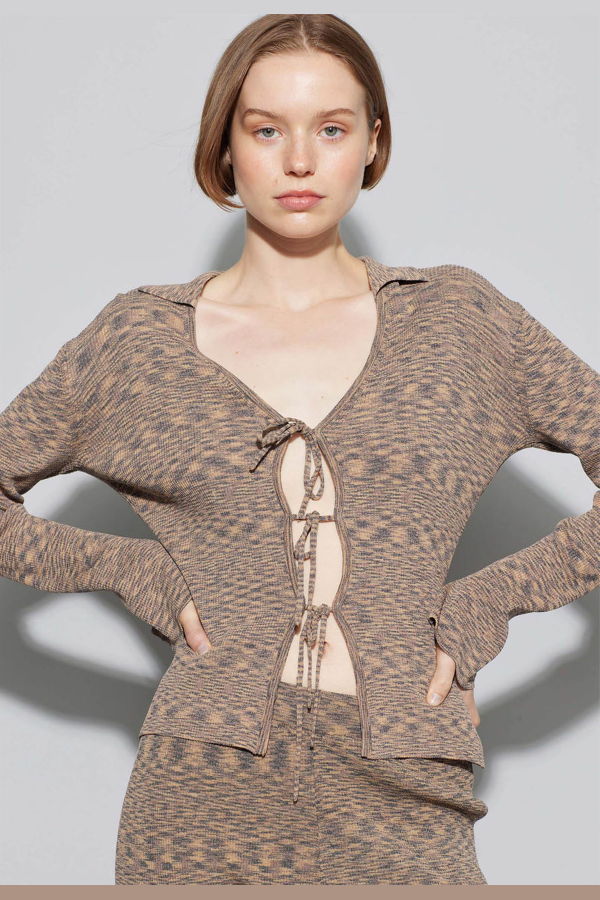 Oval Square Pool Knit Blouse - Mocha Bisque