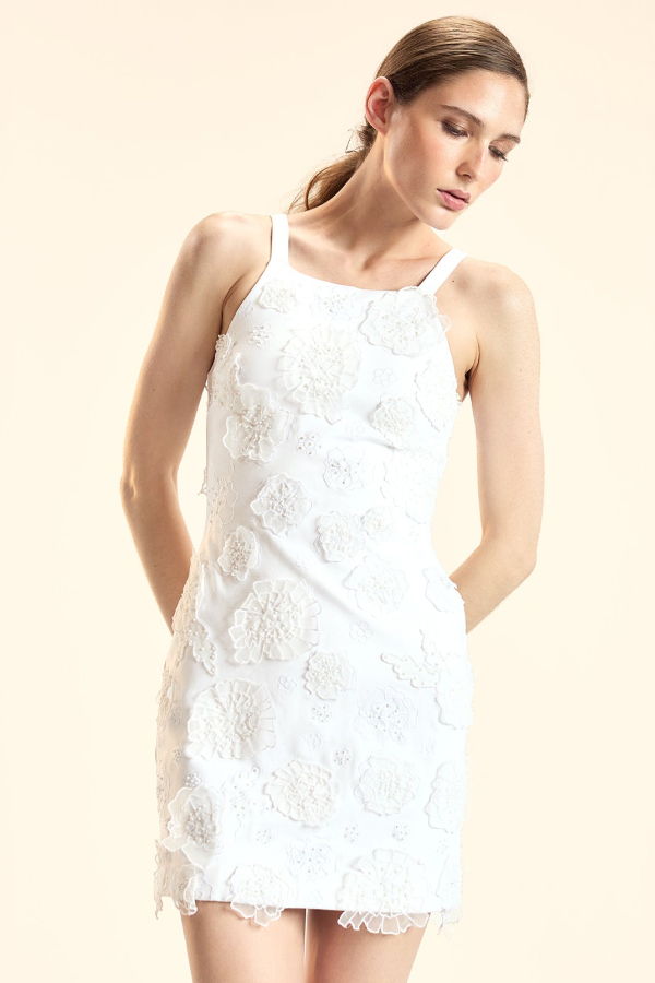 Cynthia Rowley Pop Floral Applique Mini Dress - White