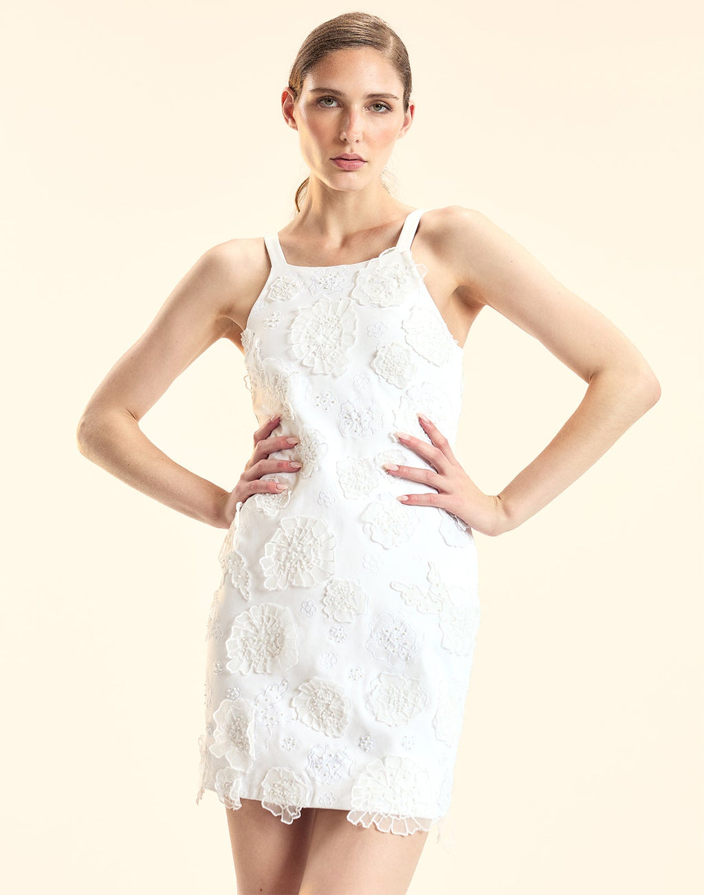 Cynthia Rowley Pop Floral Applique Mini Dress - White