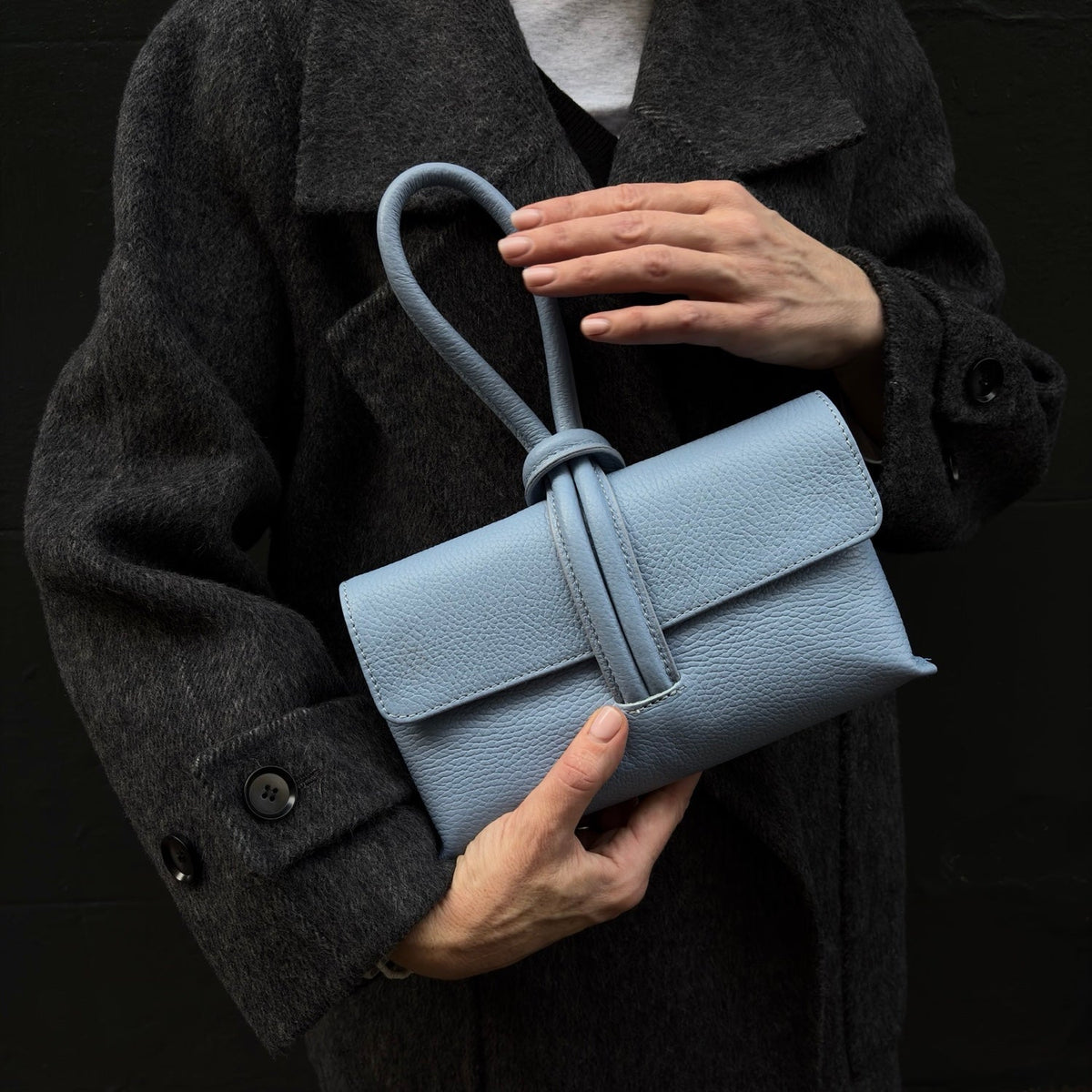 London Atelier Byproduct Leather Loop Clutch Bag - Powder Blue
