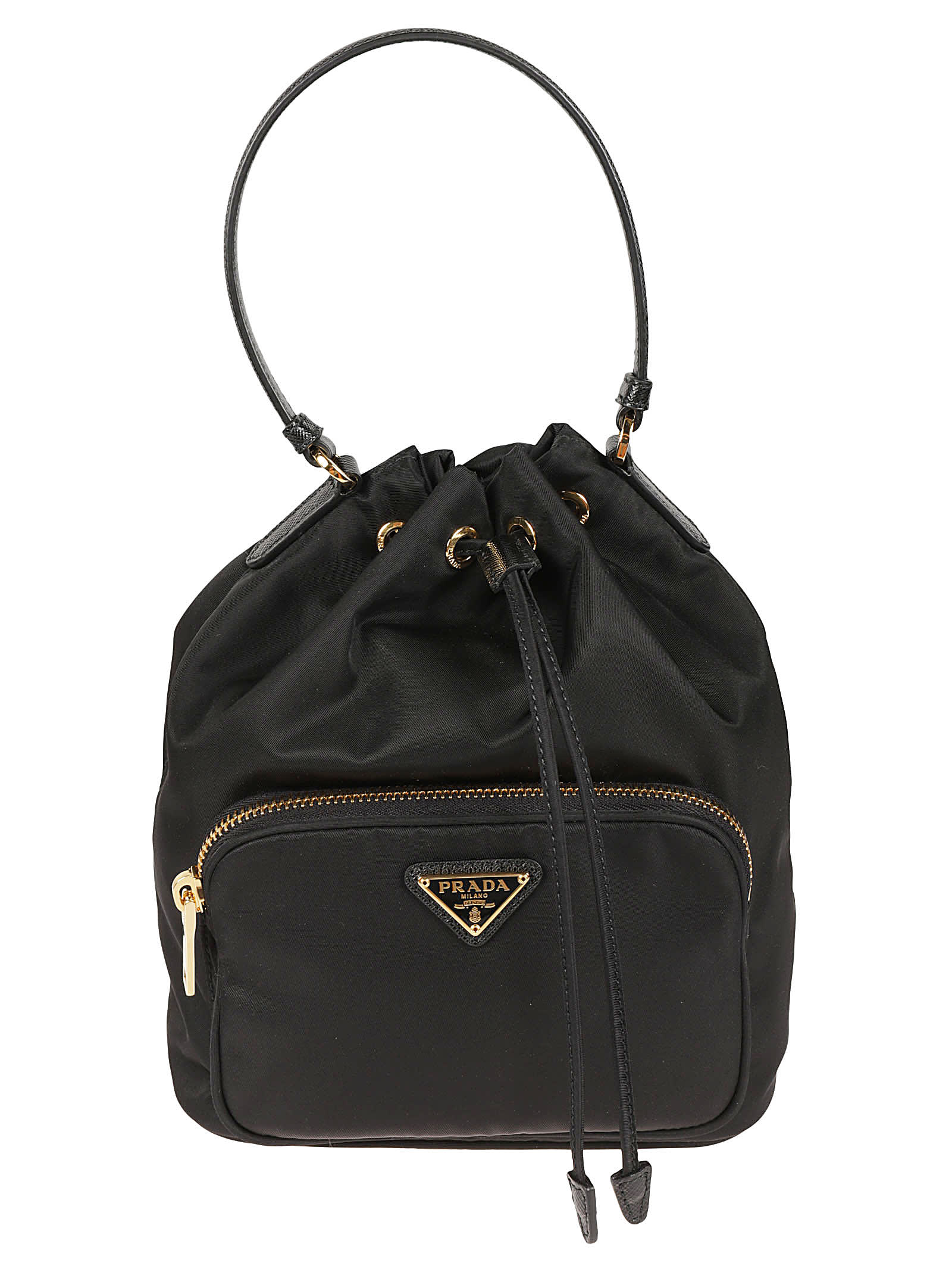 Prada Logo Plaque Bucket Bag - Nero