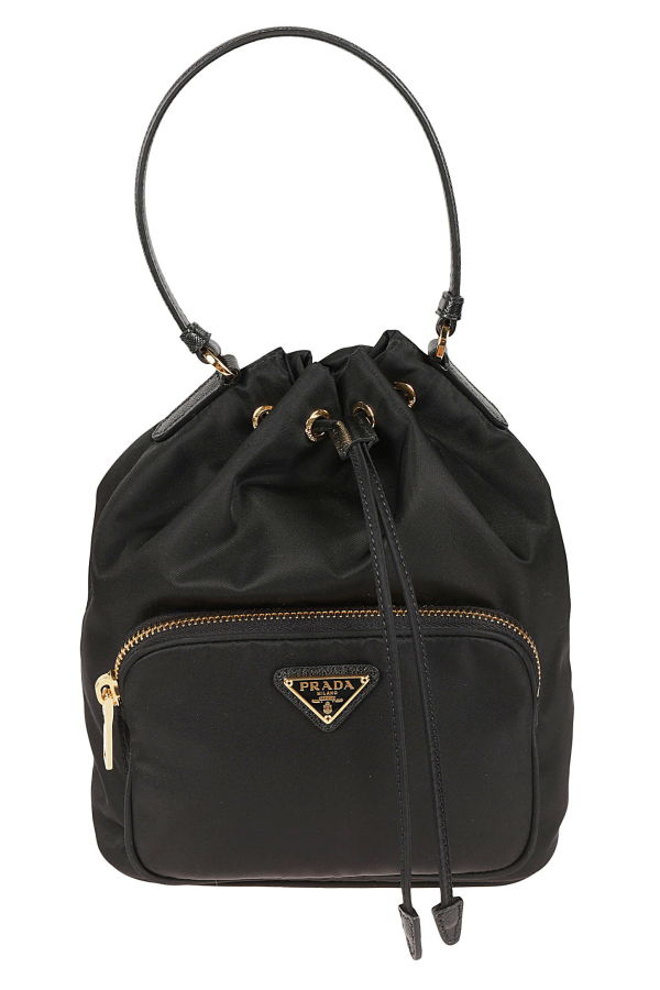 Prada Logo Plaque Bucket Bag - Nero