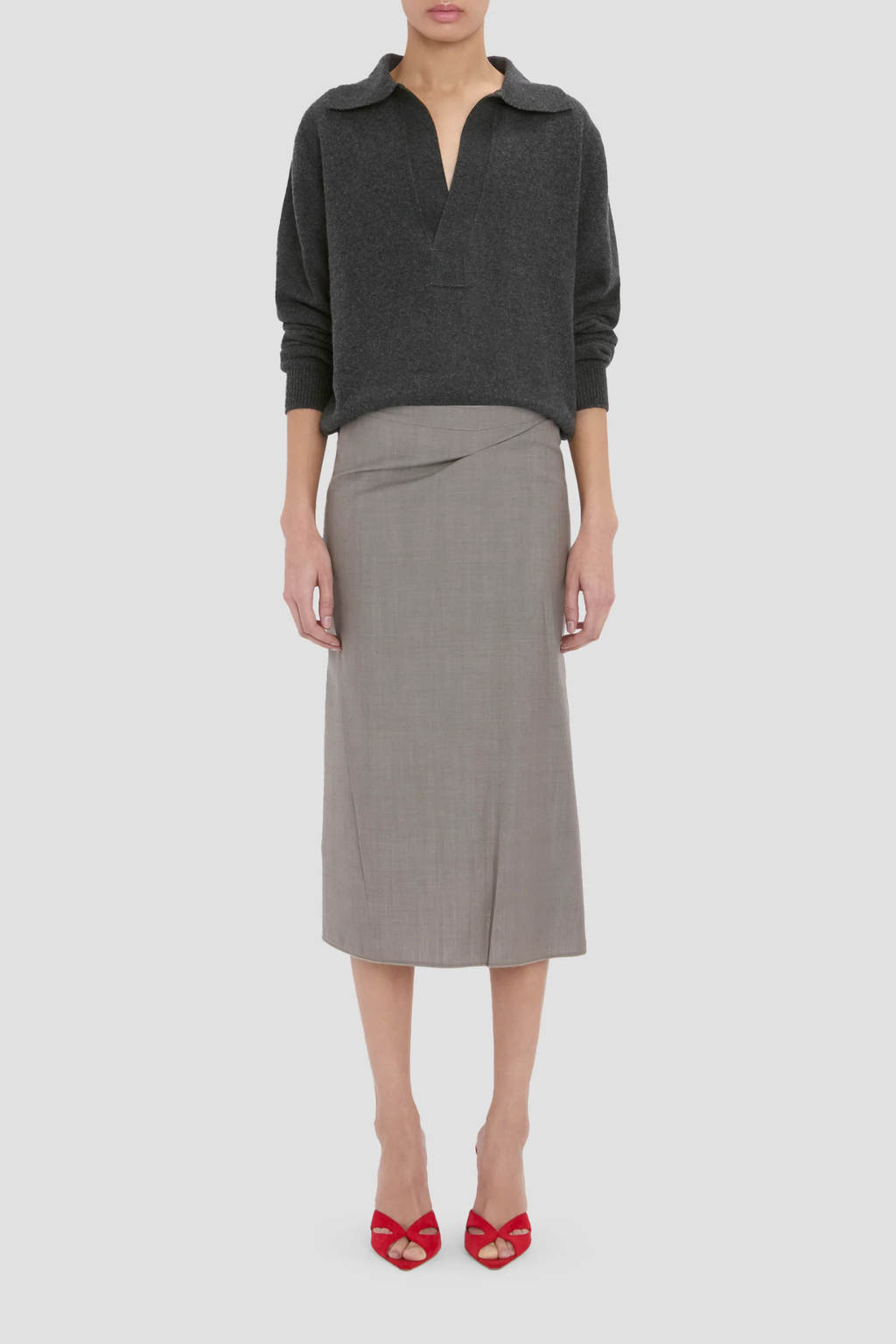 Victoria Beckham Pressed Tailored Flannel Skirt - Dark Grey Melange