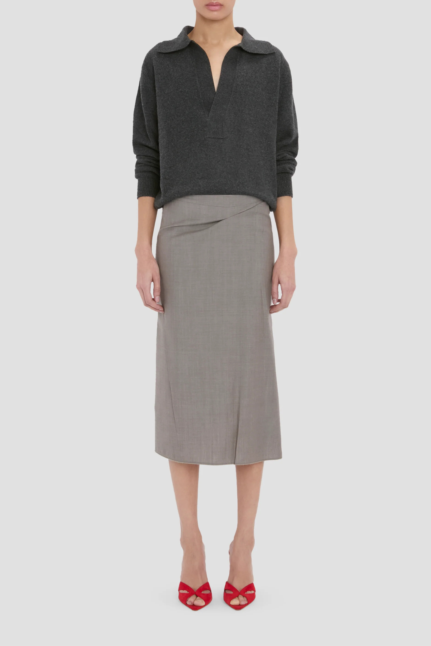 Victoria Beckham Pressed Tailored Flannel Skirt - Dark Grey Melange