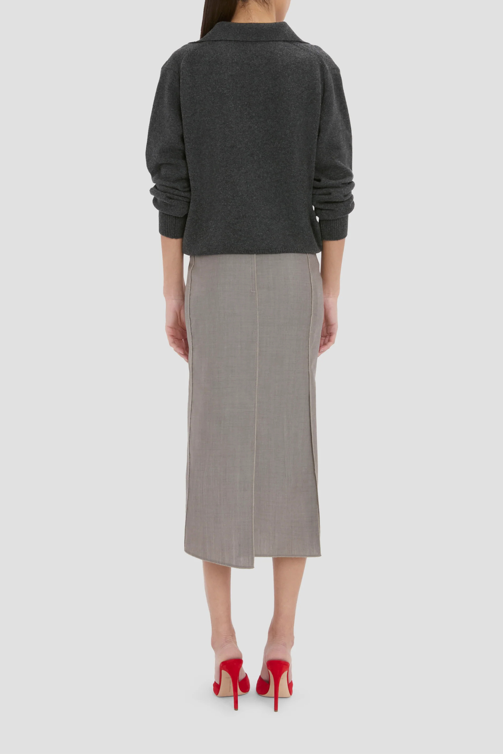 Victoria Beckham Pressed Tailored Flannel Skirt - Dark Grey Melange