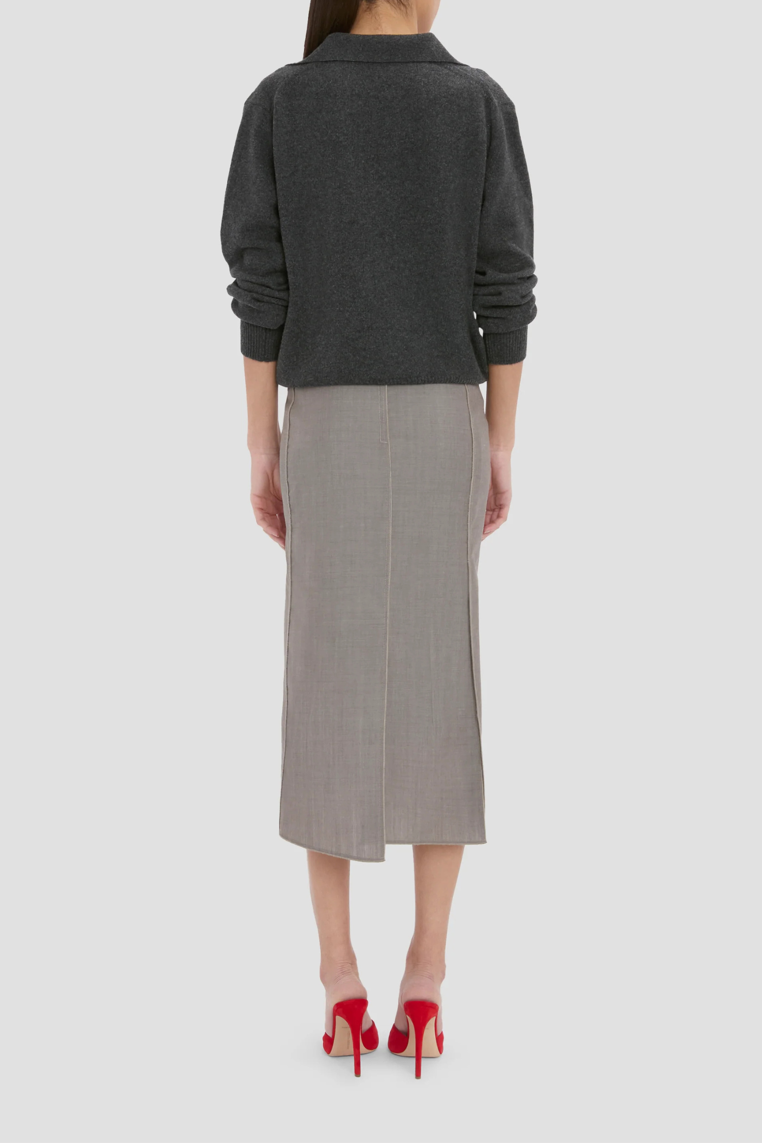 Victoria Beckham Pressed Tailored Flannel Skirt - Dark Grey Melange