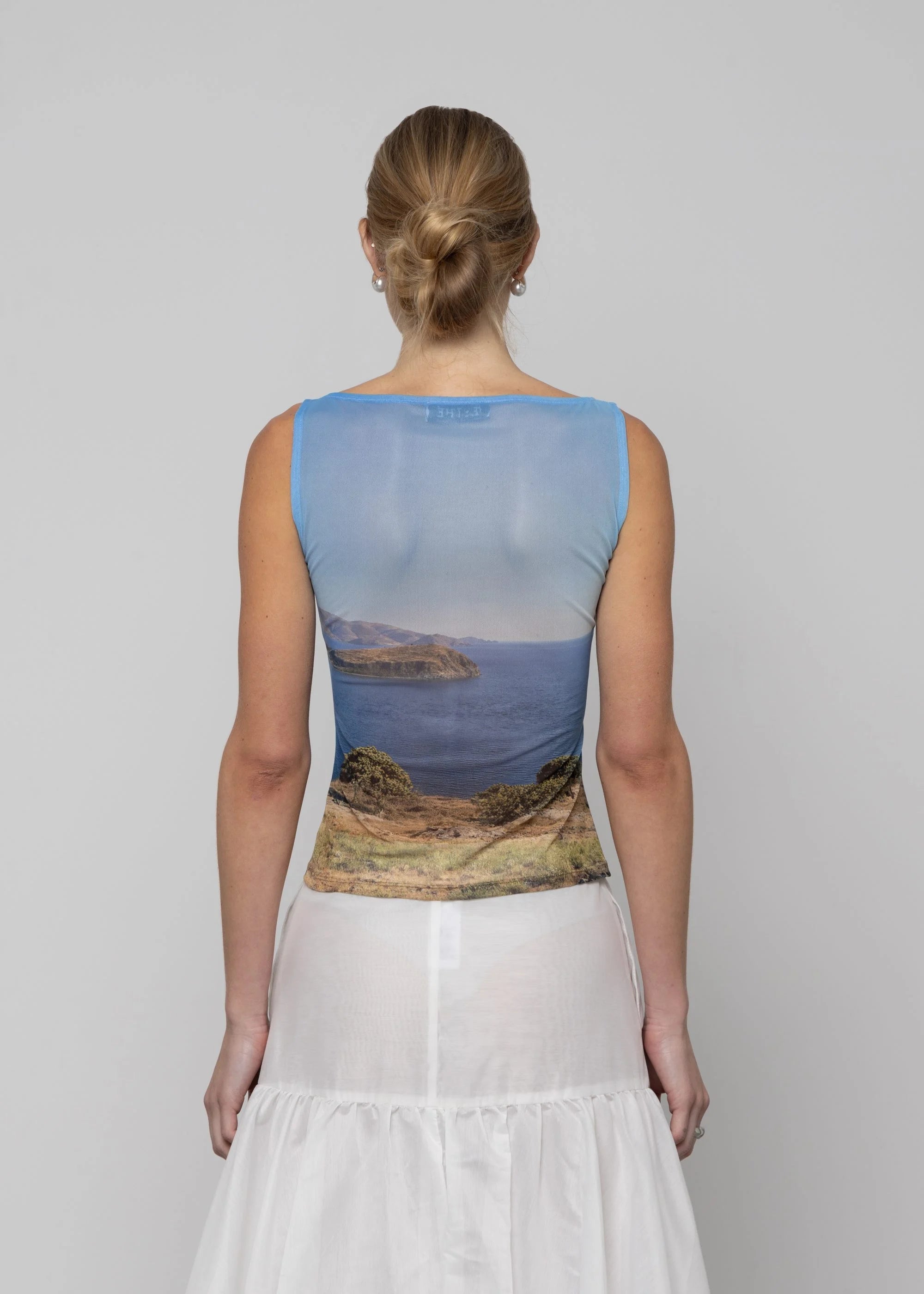 Esthé Printed Mesh Boat Neck Top