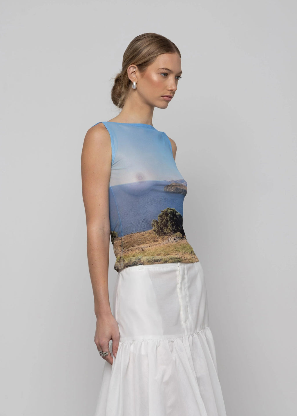 Esthé Printed Mesh Boat Neck Top