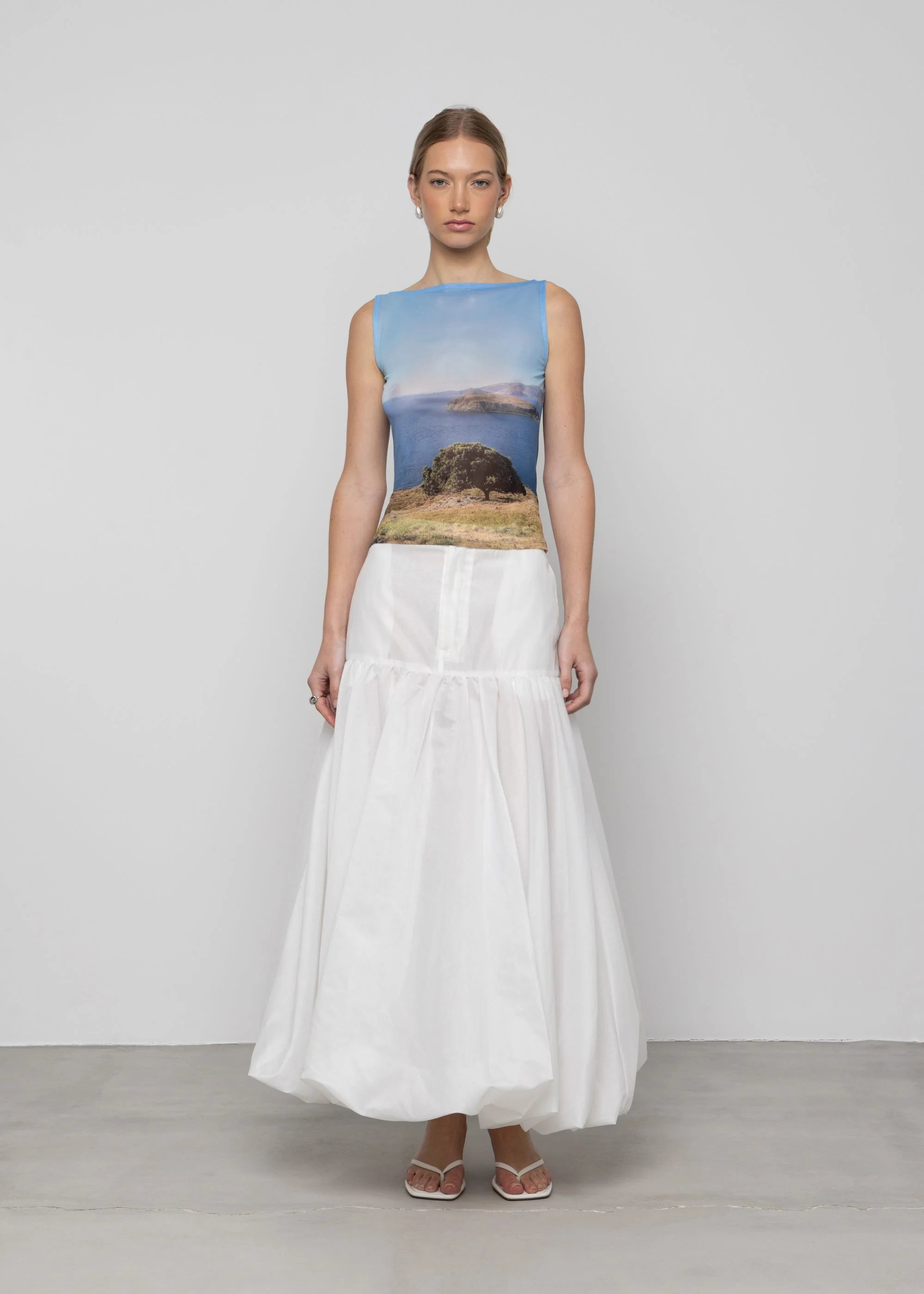 Esthé Printed Mesh Boat Neck Top