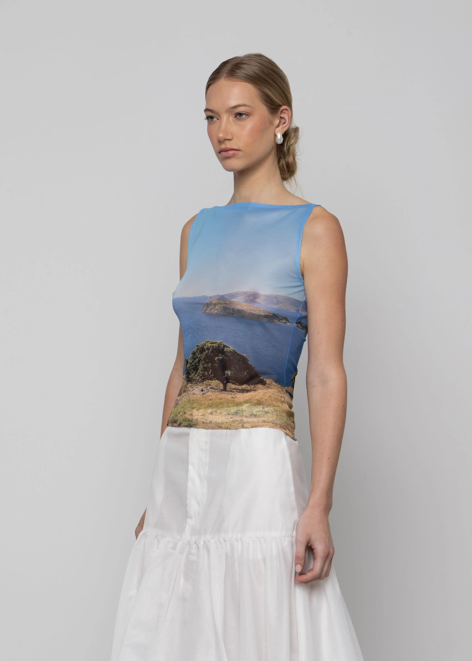 Esthé Printed Mesh Boat Neck Top