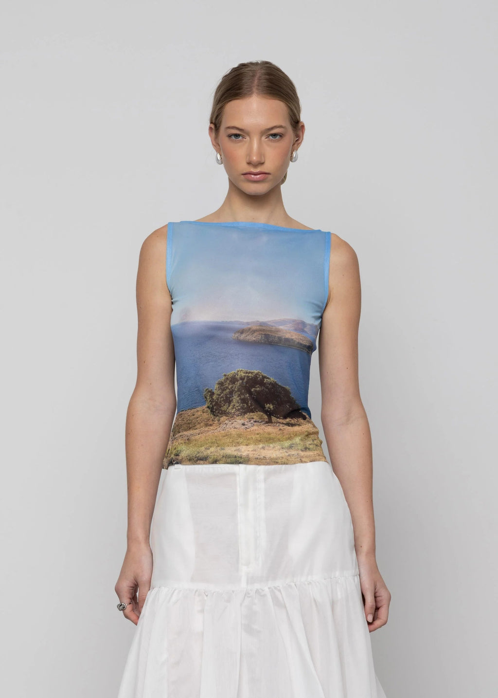 Esthé Printed Mesh Boat Neck Top