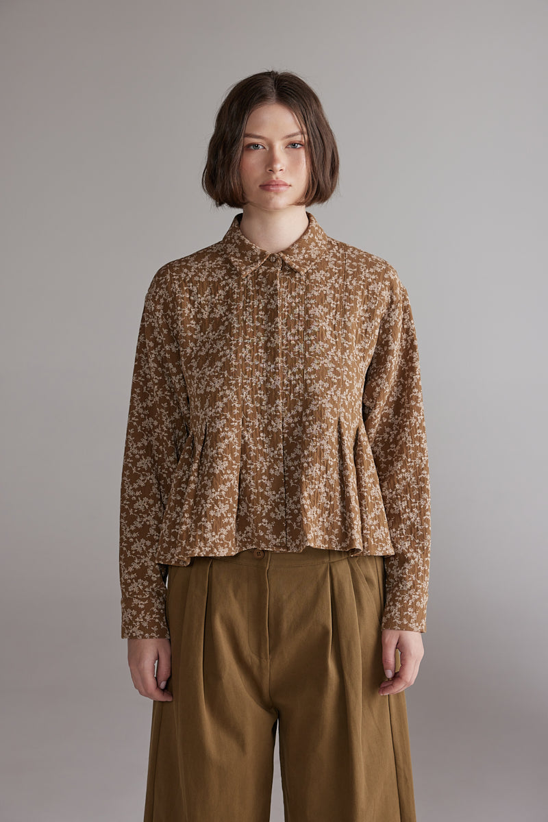 amente Printed Pleated Blouse - Gold/Cream