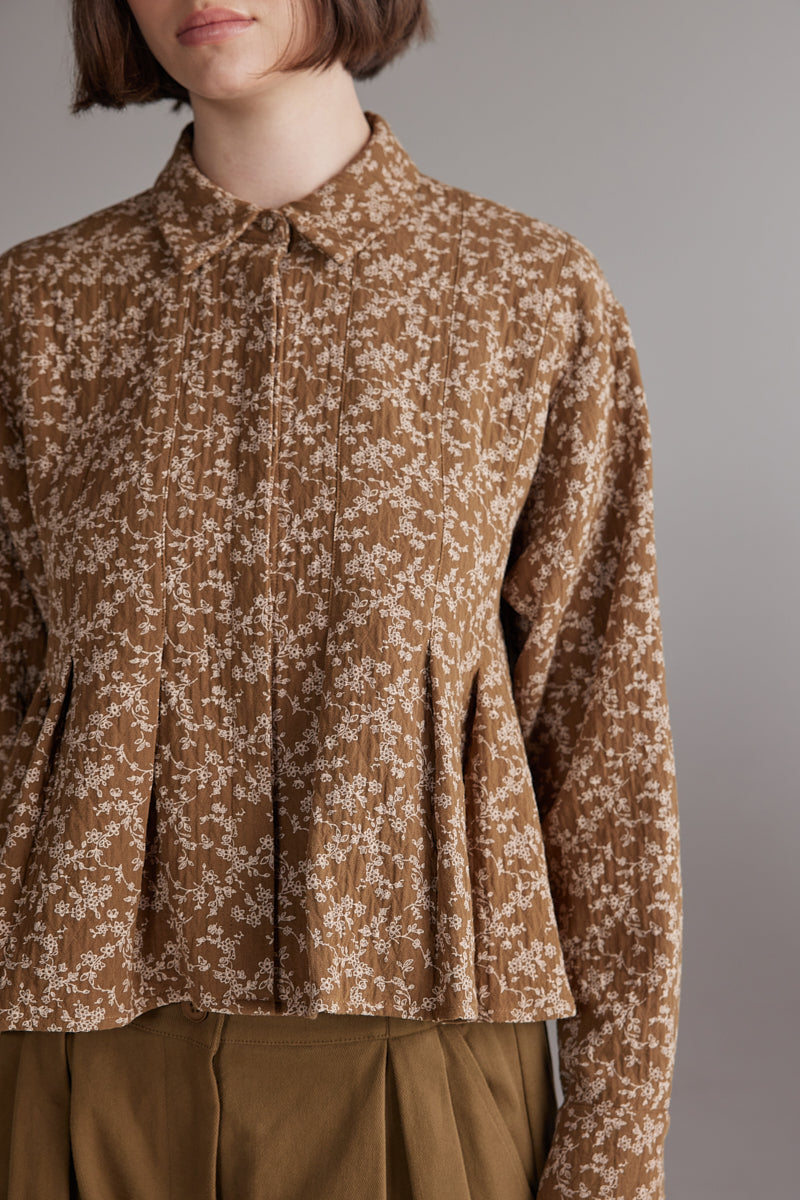 amente Printed Pleated Blouse - Gold/Cream