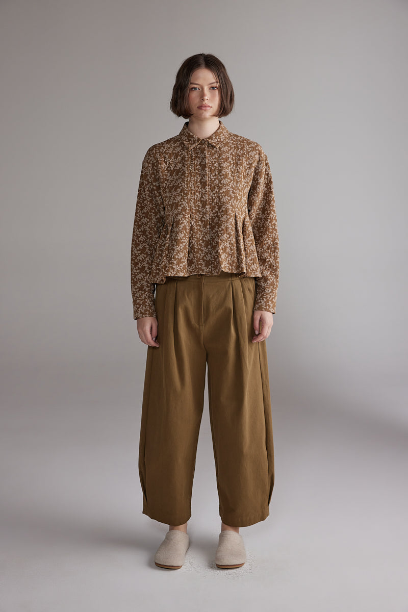 amente Printed Pleated Blouse - Gold/Cream