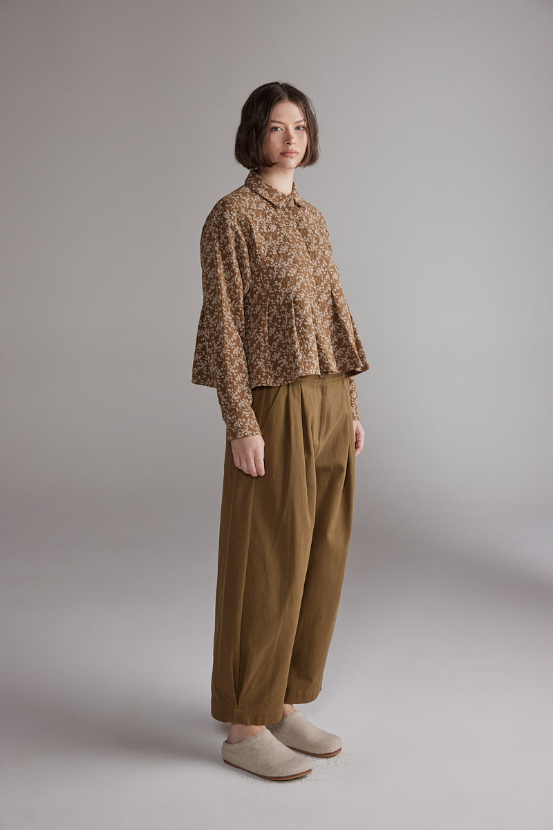 amente Printed Pleated Blouse - Gold/Cream