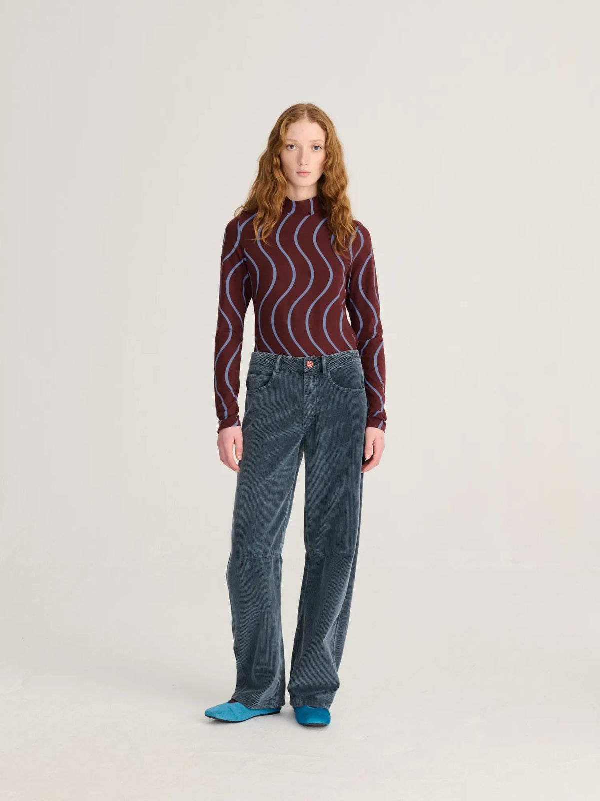 Bobo Choses Psicodelic Stripes Turtleneck Top - Burgundy Red/Blue