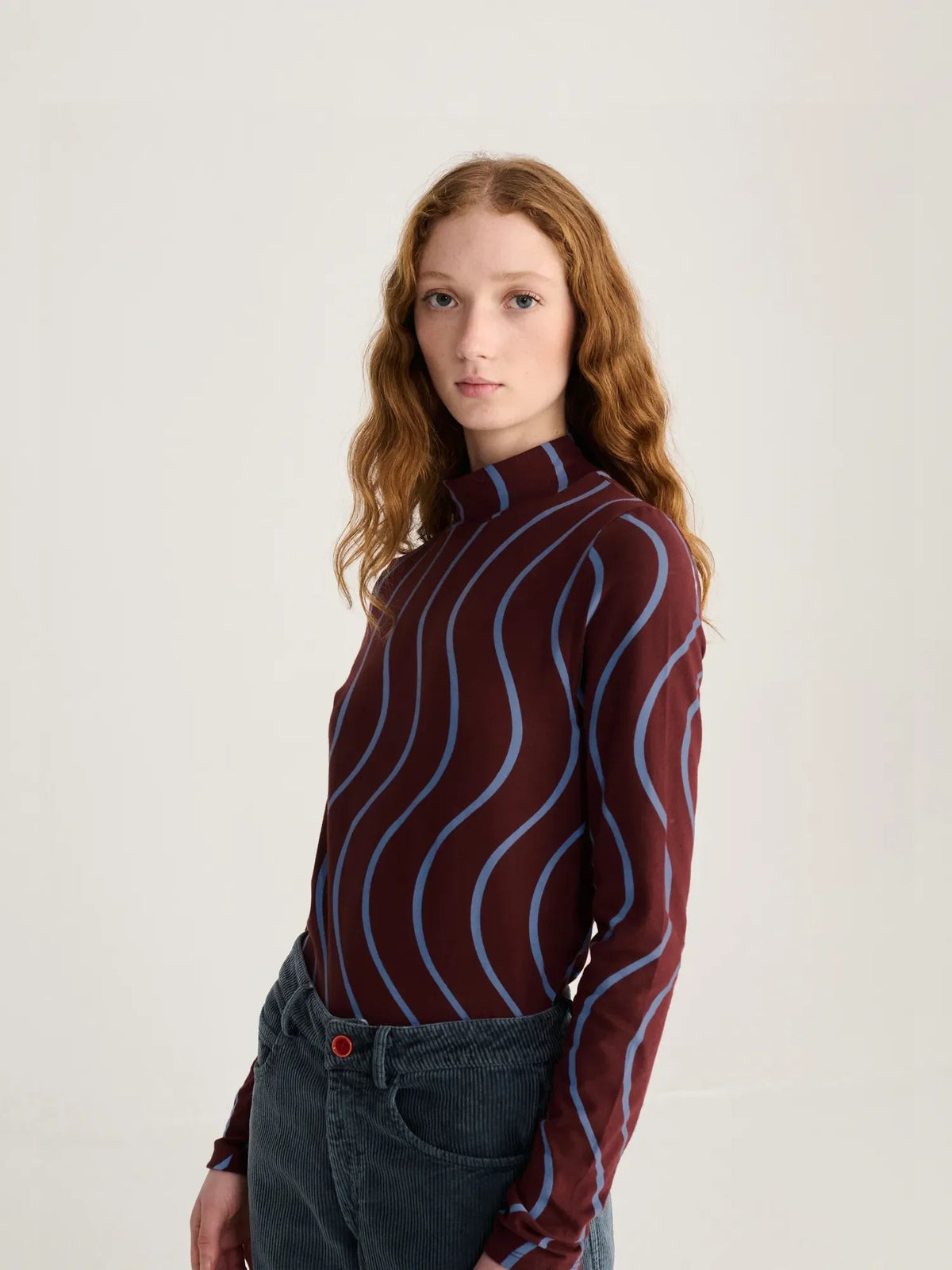 Bobo Choses Psicodelic Stripes Turtleneck Top - Burgundy Red/Blue