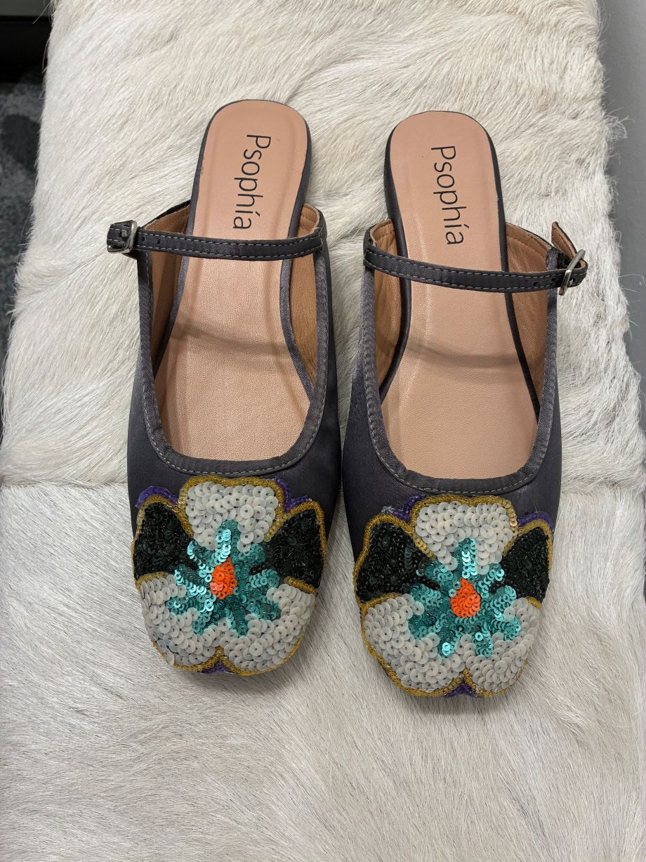 Psophia Open Back Sequined Ballerina - Taupe