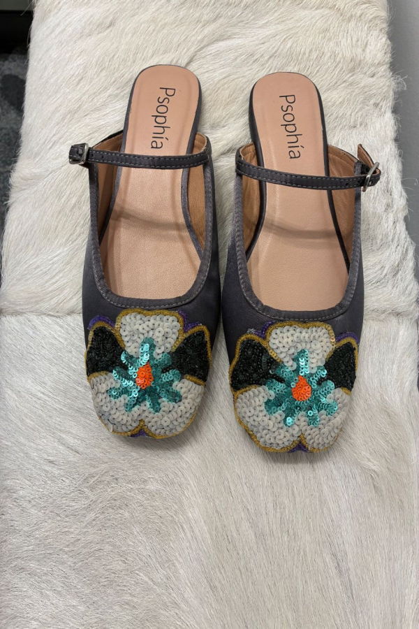 Psophia Open Back Sequined Ballerina - Taupe