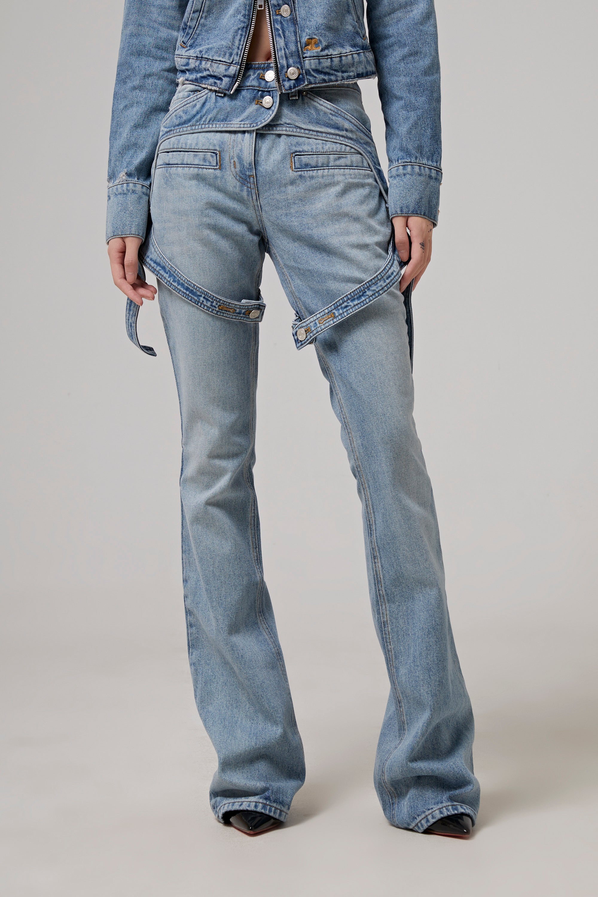 COURREGES Racer Blue Denim Pants - Light Blue Wash