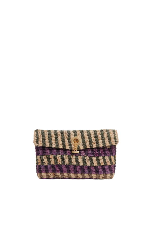 Veronica Beard Raffia Anchor Clutch - Purple Multi