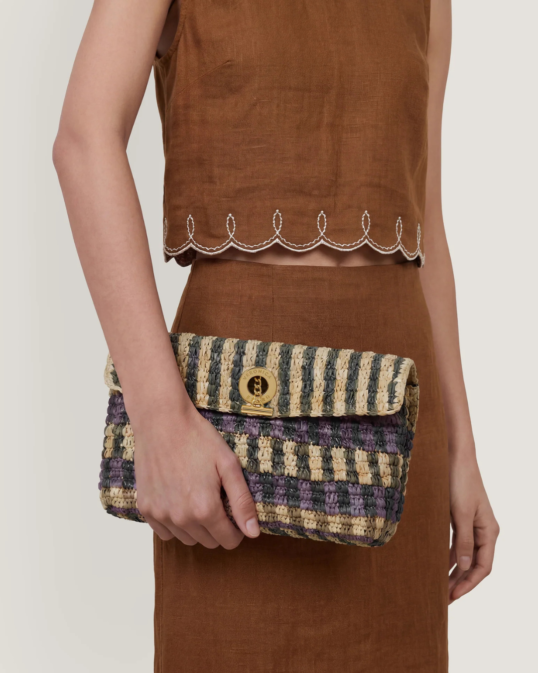 Veronica Beard Raffia Anchor Clutch - Purple Multi