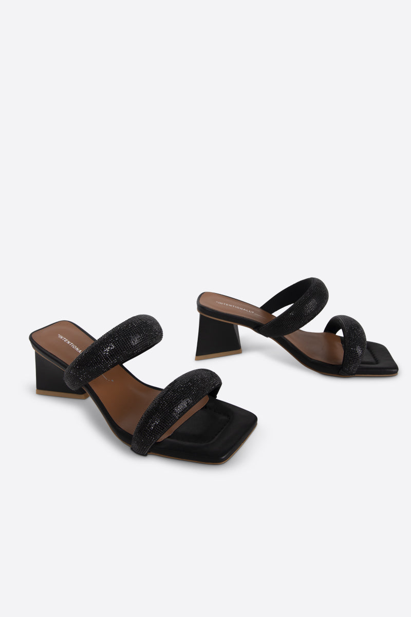 "INTENTIONALLY __________." RAZZLE HEELED SANDAL - Black