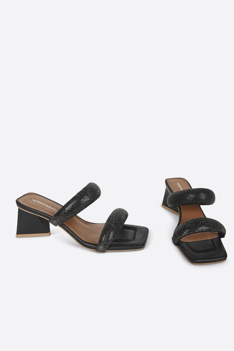 "INTENTIONALLY __________." RAZZLE HEELED SANDAL - Black