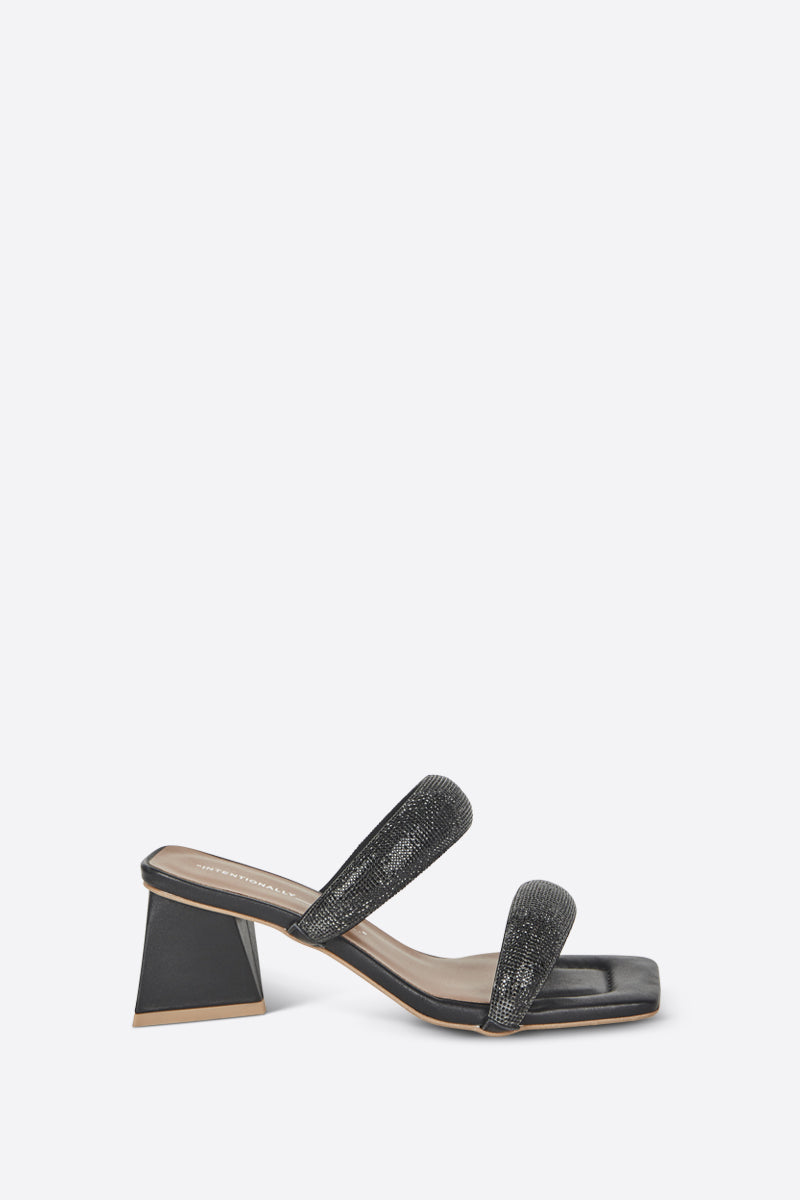 "INTENTIONALLY __________." RAZZLE HEELED SANDAL - Black