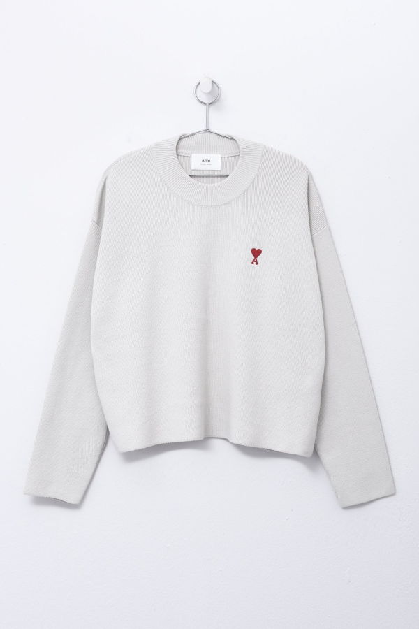 AMI RED ADC CREWNECK SWEATER - CHALK